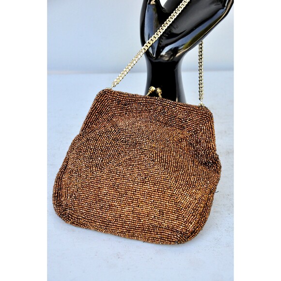 40s 50s BEADED Purse Clutch Small Hand Beaded Bag Mid Century Wedding Cocktail - Picture 8 of 9